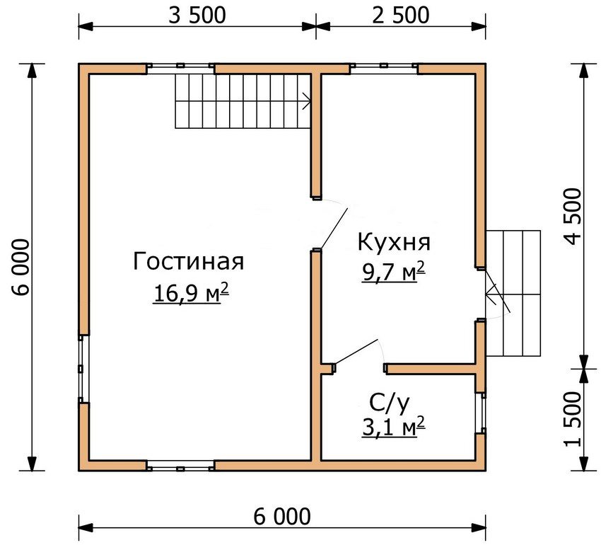 Проект комнат дома 6 на 6